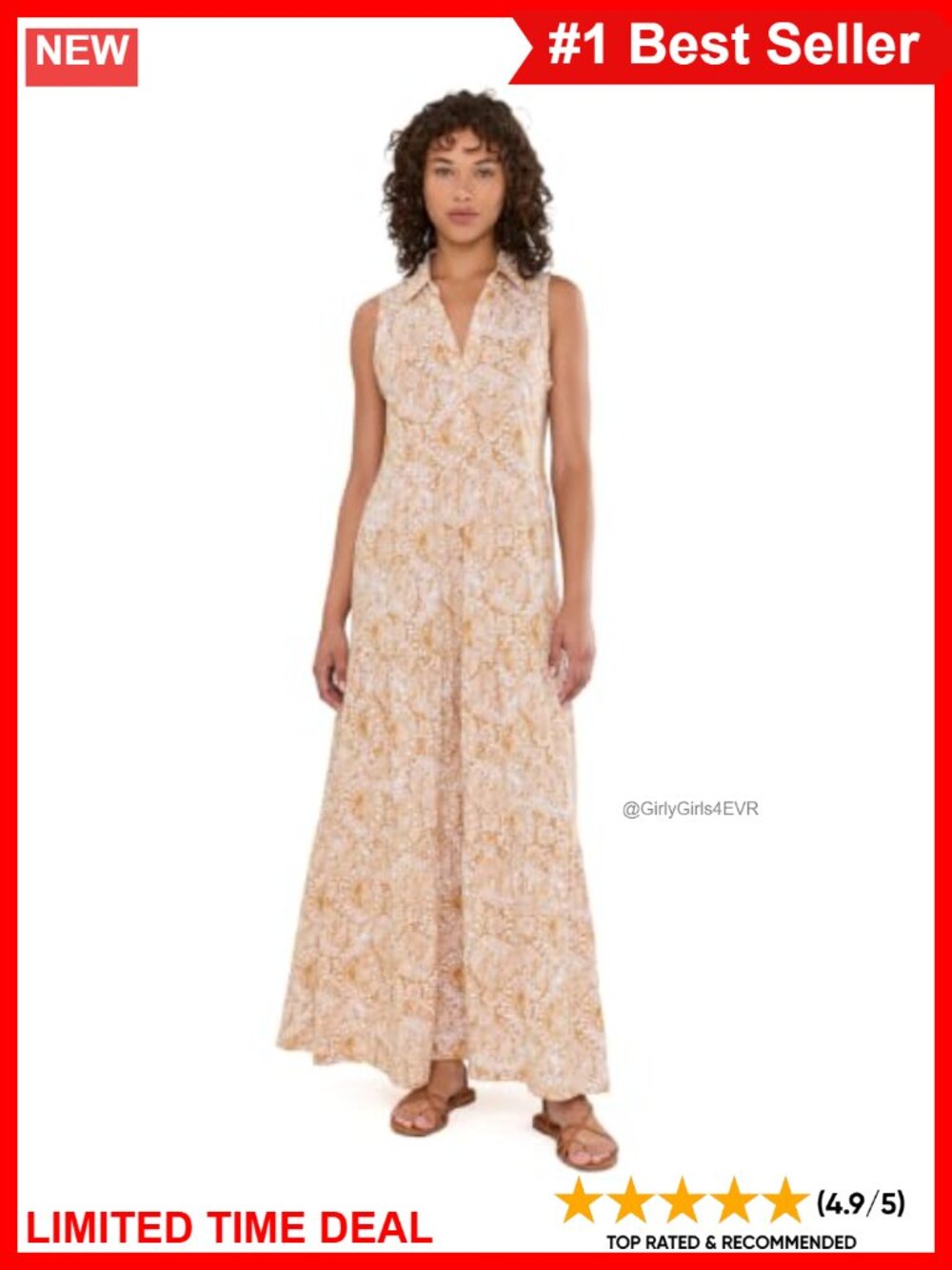 Women's Swing Maxi Dress Tiered Collared Sleeveless Casual